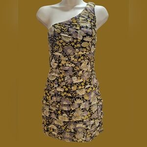 Zara Floral One Shoulder Ruched Mini Dress